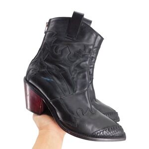 Zadig & Voltaire Women's Cara Black Leather Western Booties Cowboy Size 39